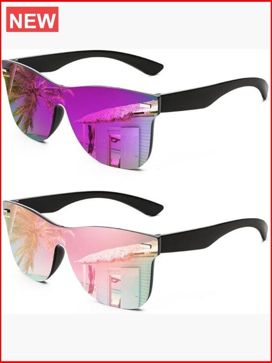 Rimless Mirrored One Piece Lens Sunglasses with UV400 Protection main image 5